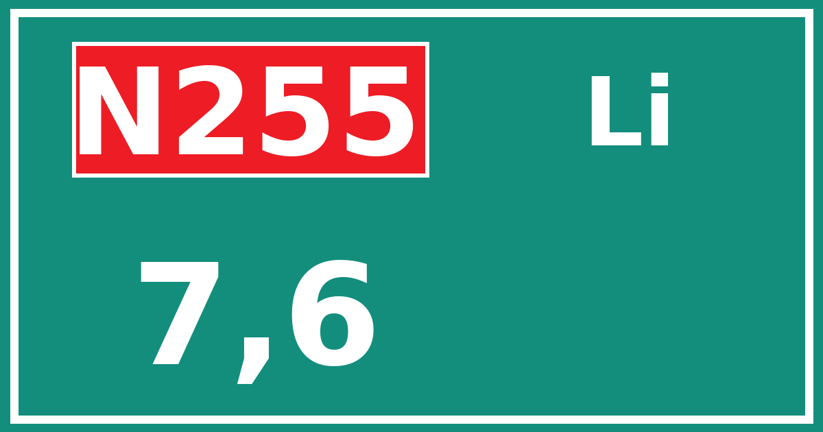 Hectometerbord N255 7,6 zijde Li
