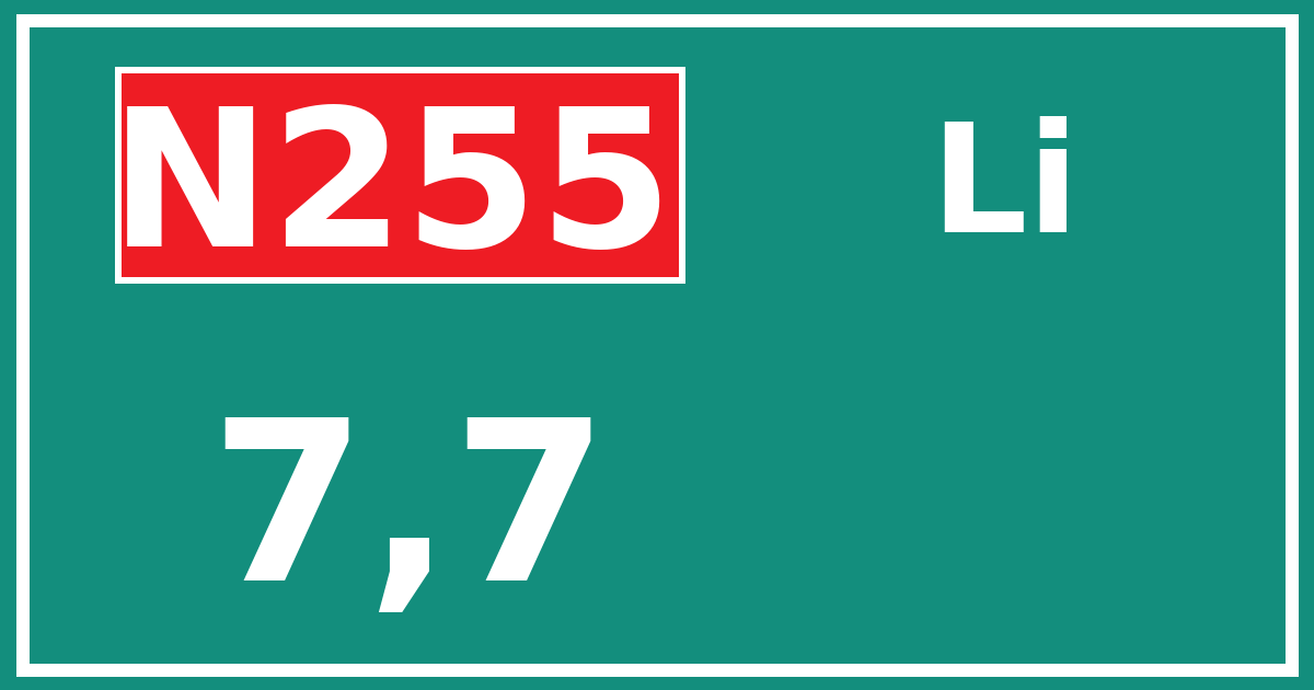 Hectometerbord N255 7,7 zijde Li