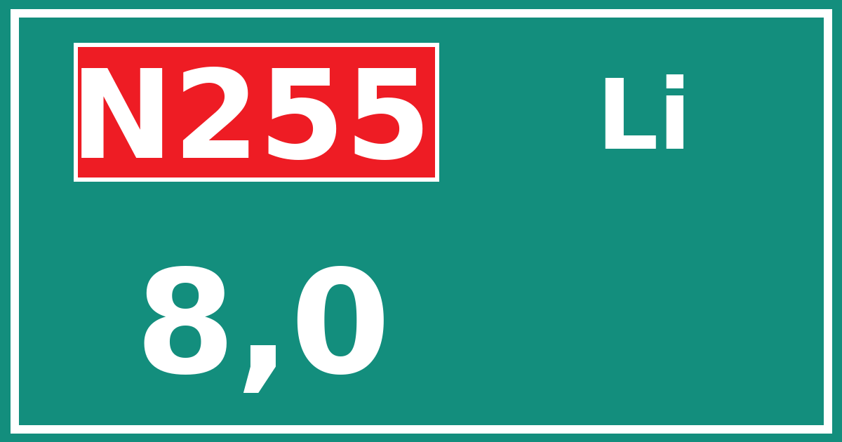 Hectometerbord N255 8,0 zijde Li