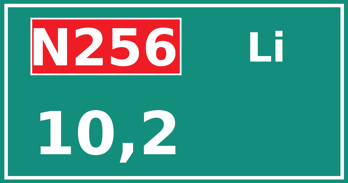 Hectometerbord N256 10,2 zijde Li