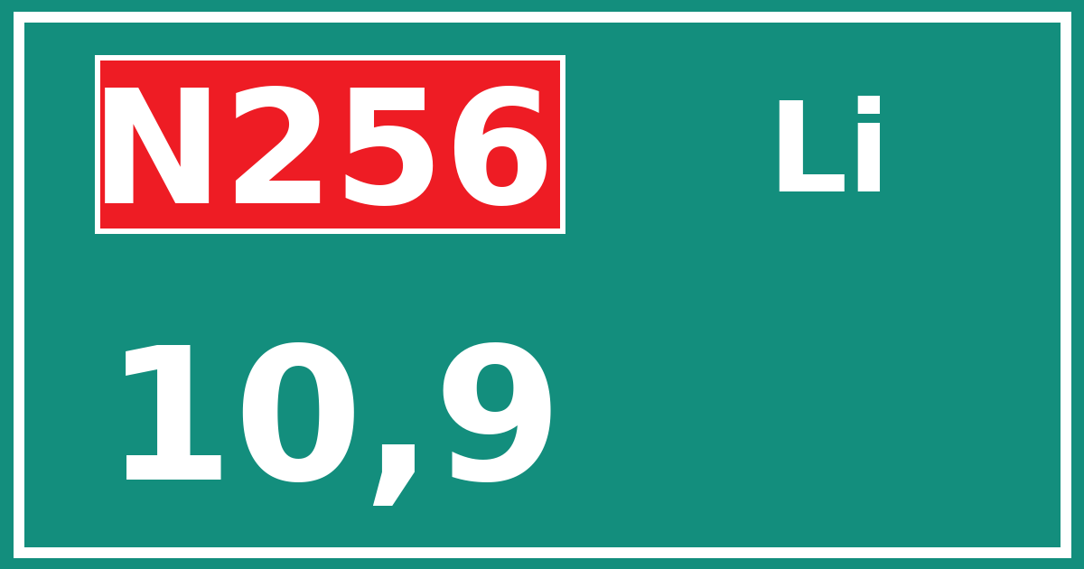 Hectometerbord N256 10,9 zijde Li