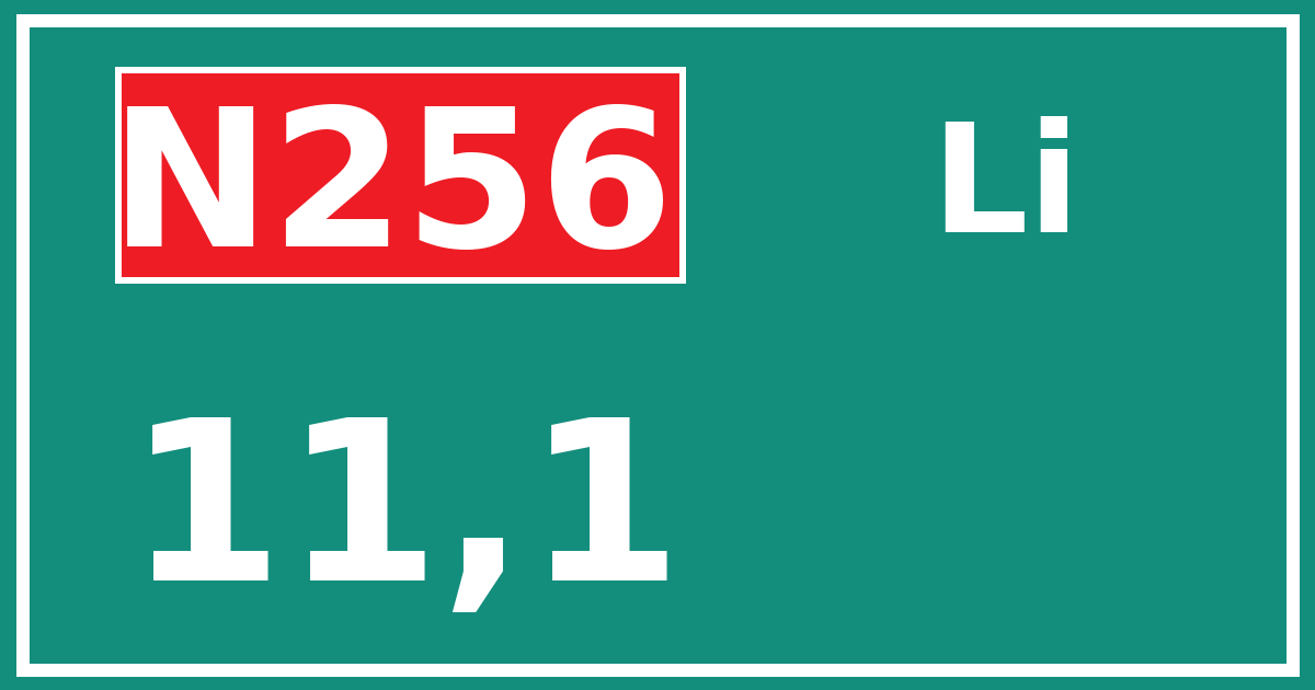 Hectometerbord N256 11,1 zijde Li
