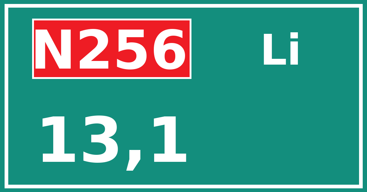 Hectometerbord N256 13,1 zijde Li