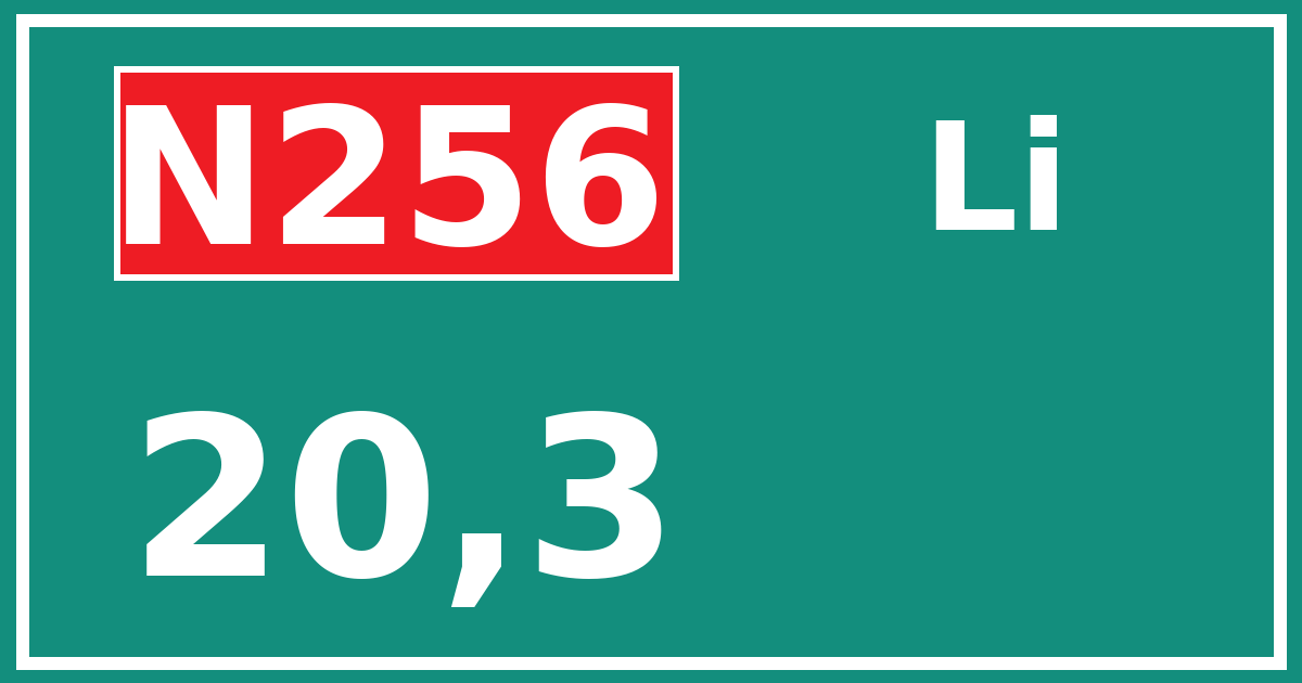 Hectometerbord N256 20,3 zijde Li