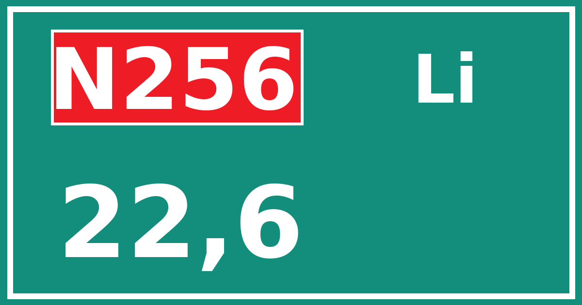 Hectometerbord N256 22,6 zijde Li