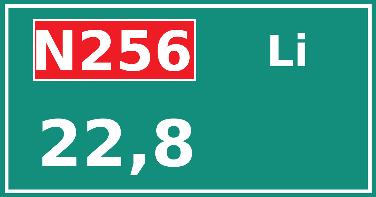 Hectometerbord N256 22,8 zijde Li