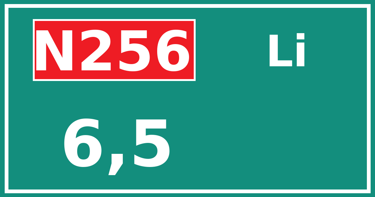 Hectometerbord N256 6,5 zijde Li