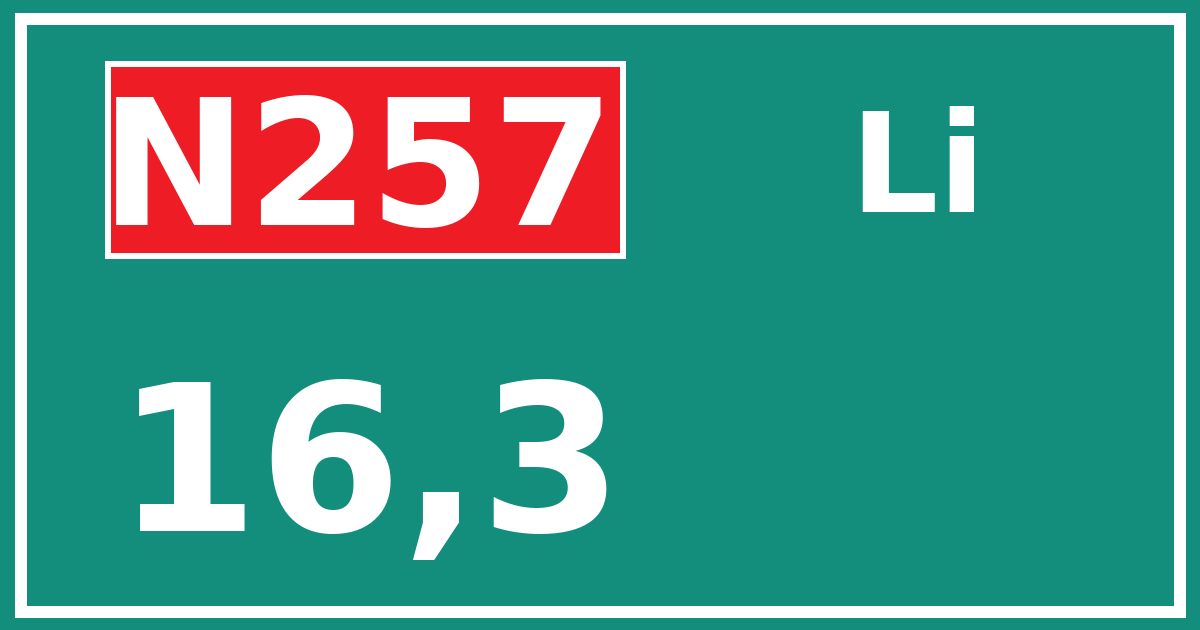 Hectometerbord N257 16,3 zijde Li