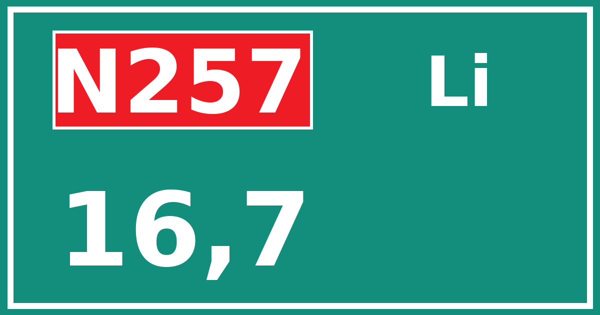 Hectometerbord N257 16,7 zijde Li