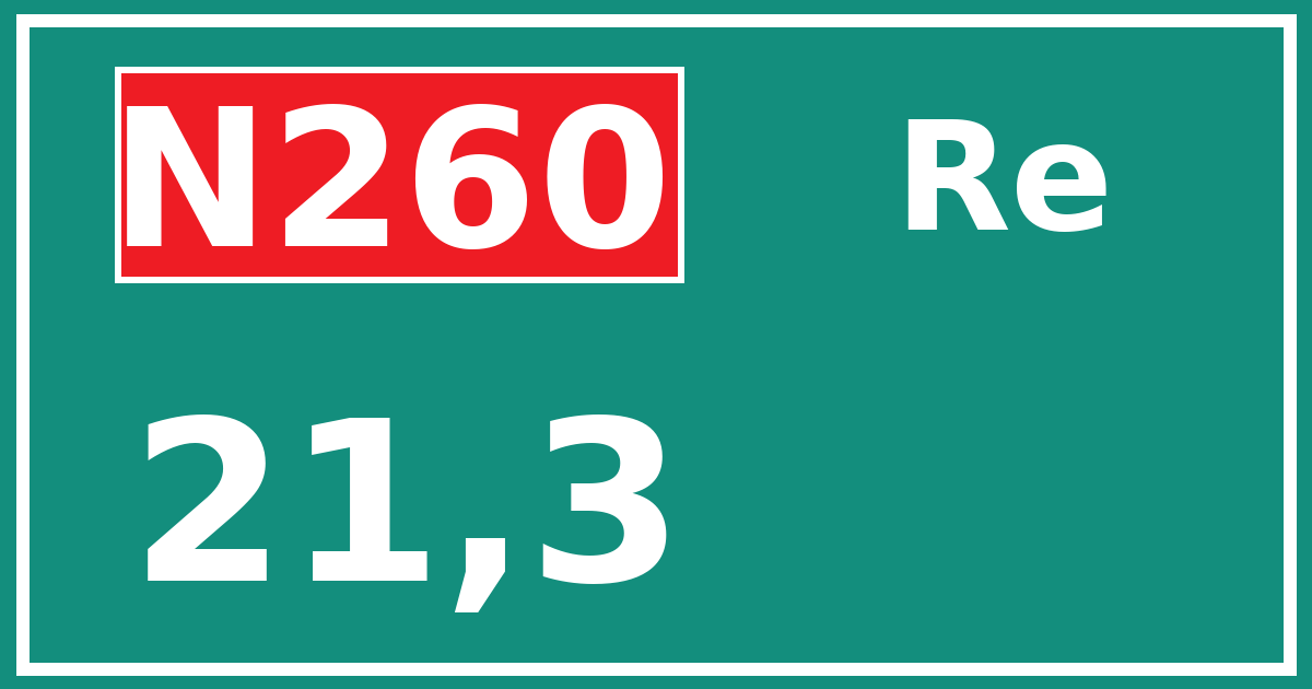 Hectometerbord N260 21,3 zijde Re