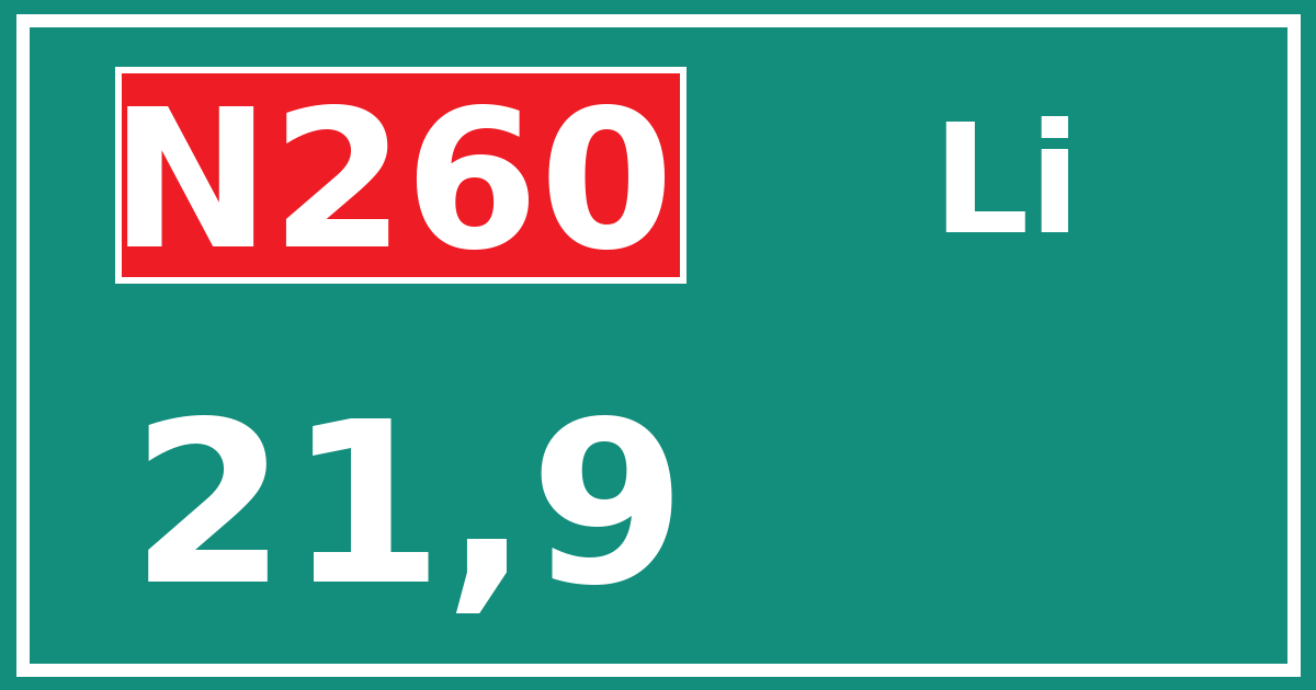 Hectometerbord N260 21,9 zijde Li