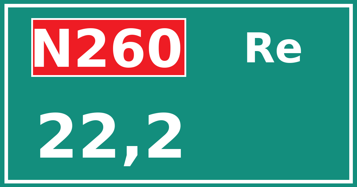 Hectometerbord N260 22,2 zijde Re