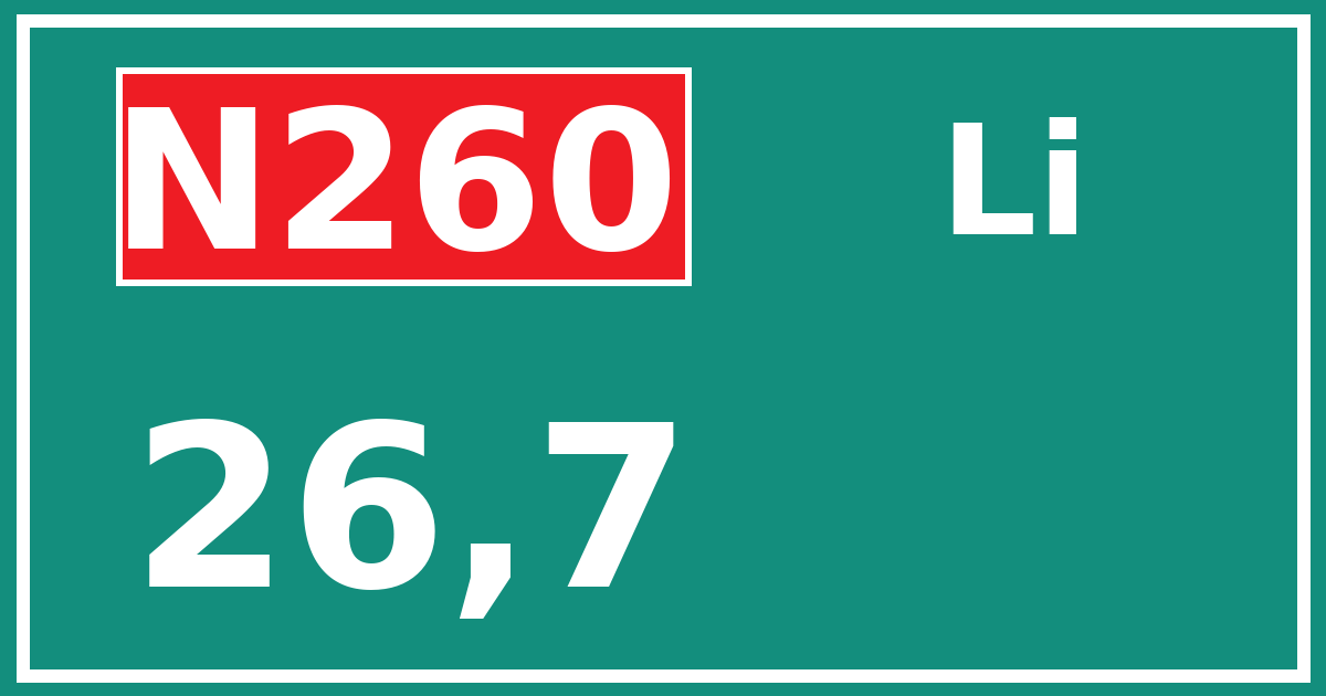 Hectometerbord N260 26,7 zijde Li