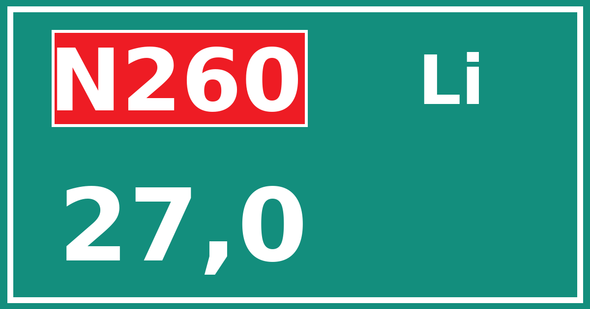 Hectometerbord N260 27,0 zijde Li