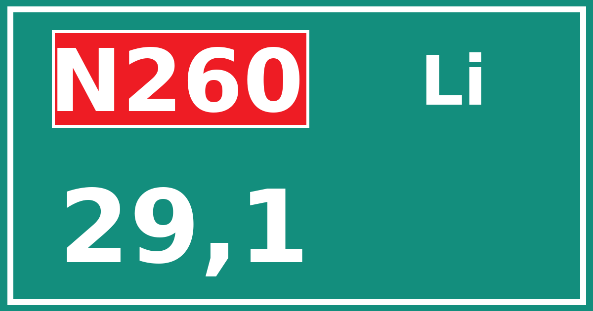 Hectometerbord N260 29,1 zijde Li