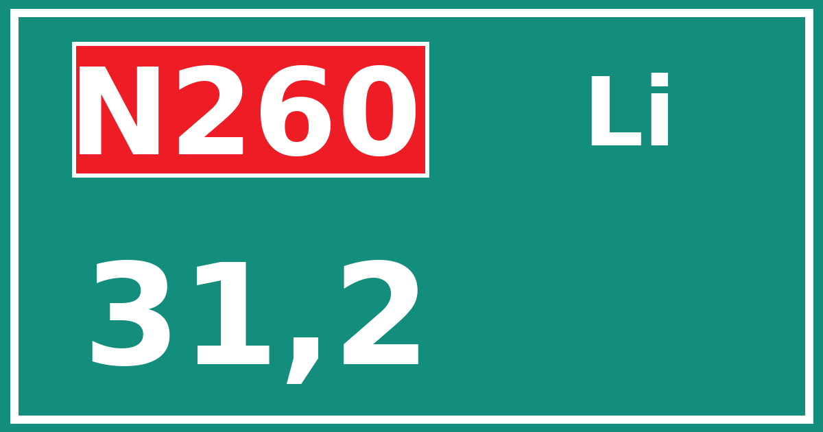 Hectometerbord N260 31,2 zijde Li