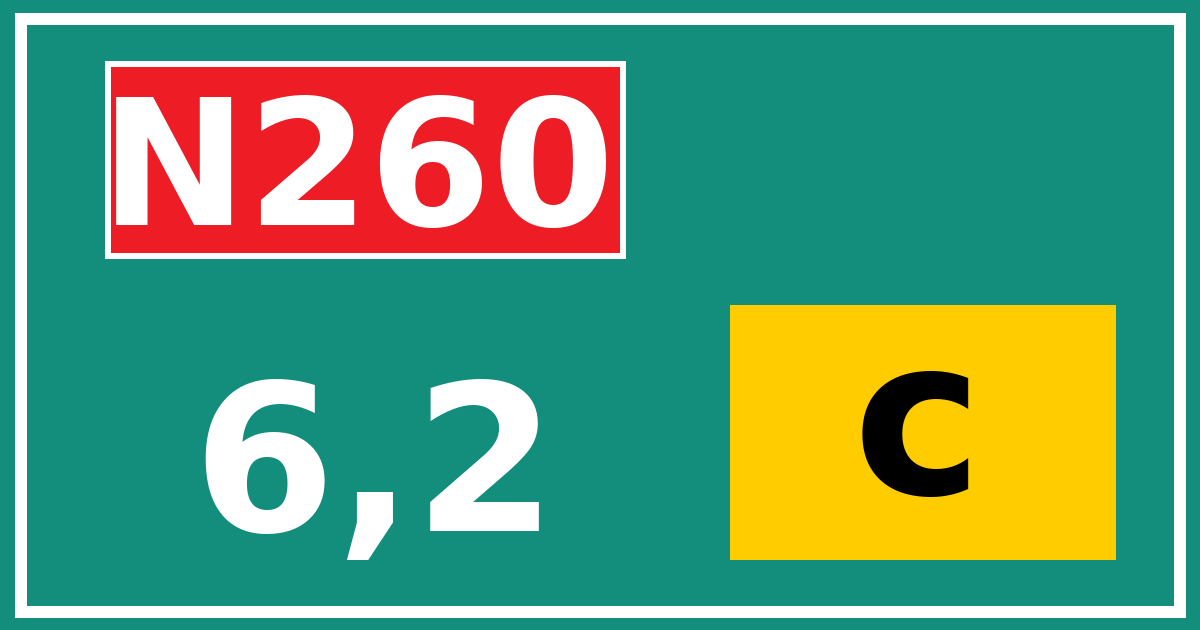 Hectometerbord N260 6,2 letter c