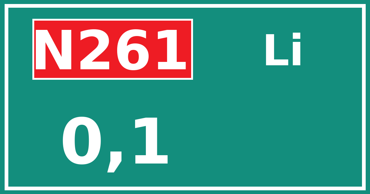 Hectometerbord N261 0,1 zijde Li