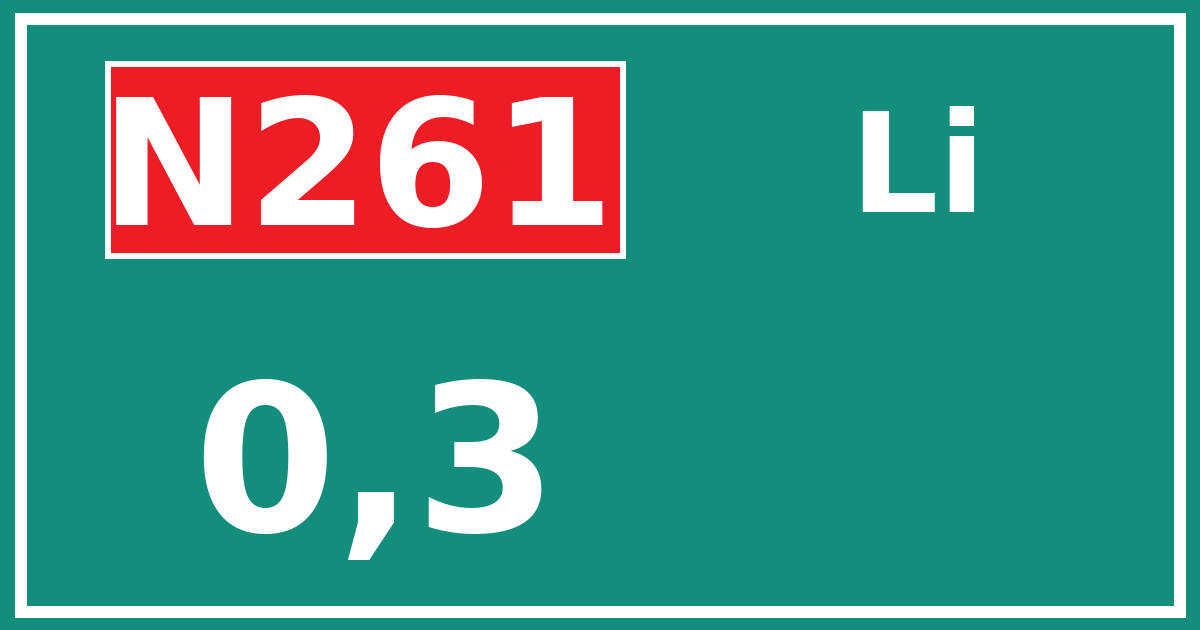 Hectometerbord N261 0,3 zijde Li