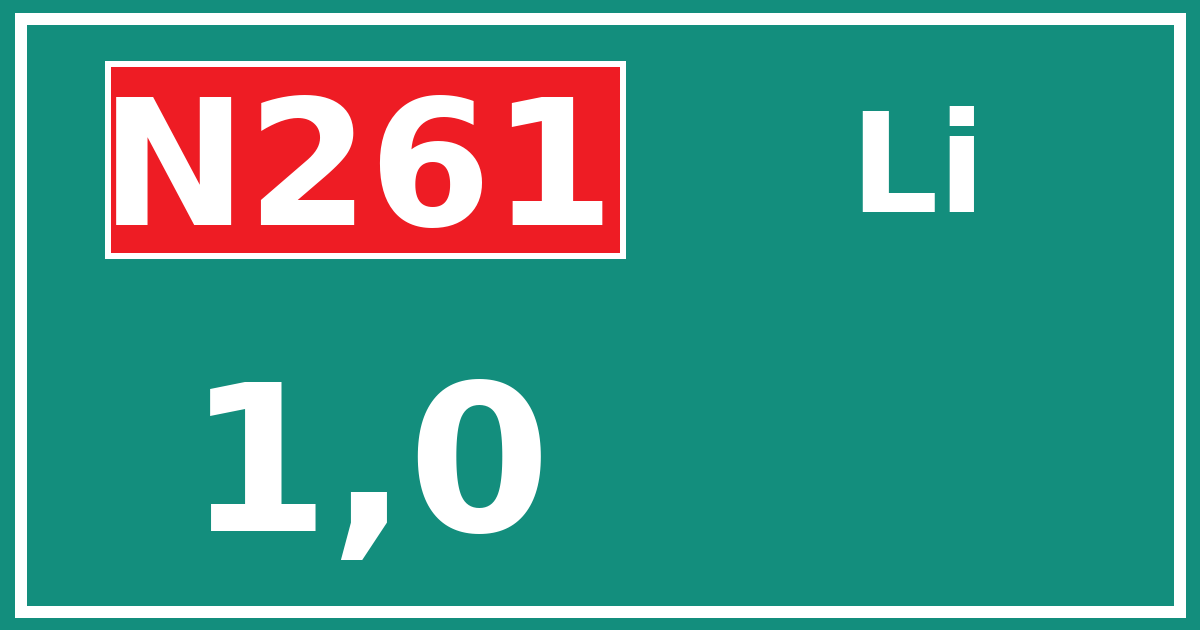 Hectometerbord N261 1,0 zijde Li