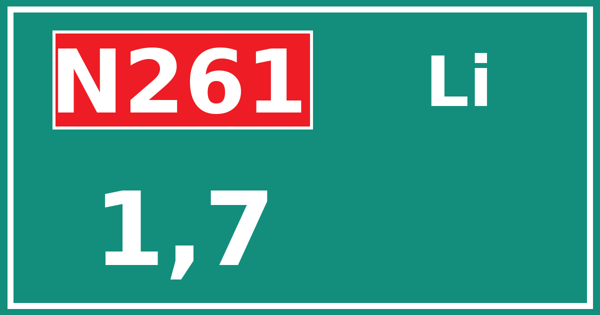 Hectometerbord N261 1,7 zijde Li