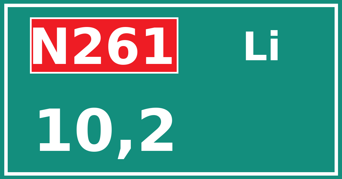 Hectometerbord N261 10,2 zijde Li