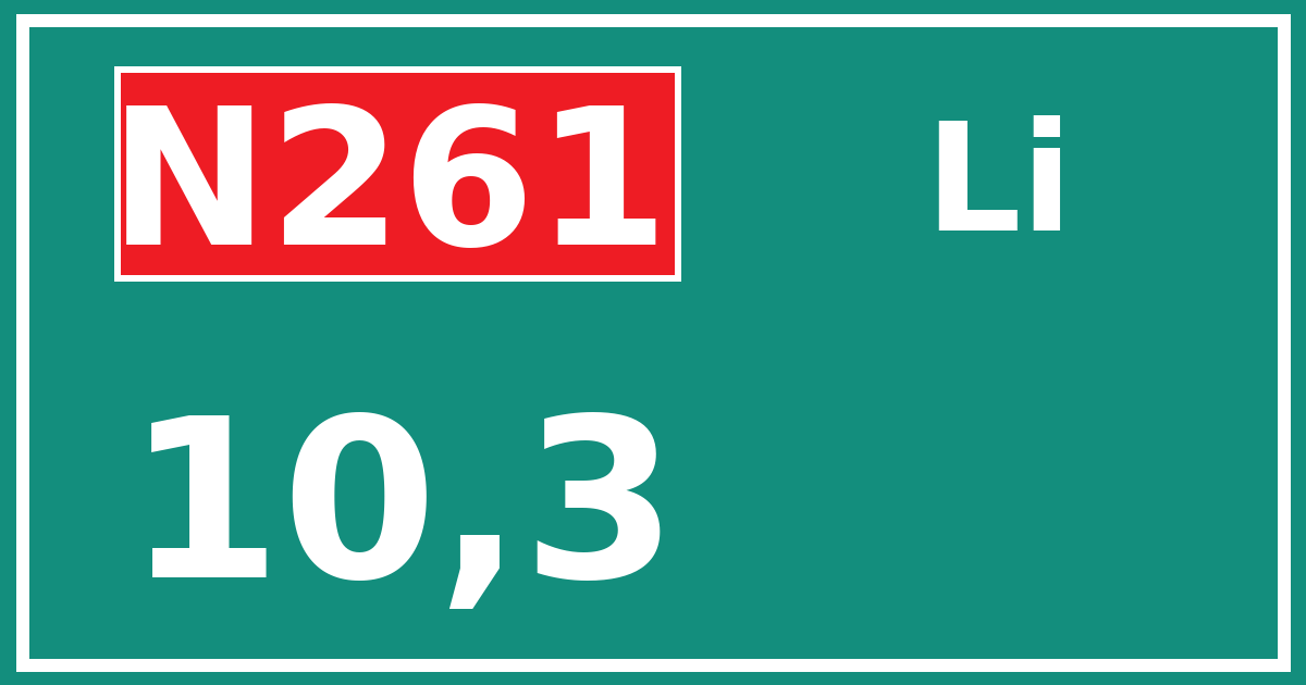 Hectometerbord N261 10,3 zijde Li