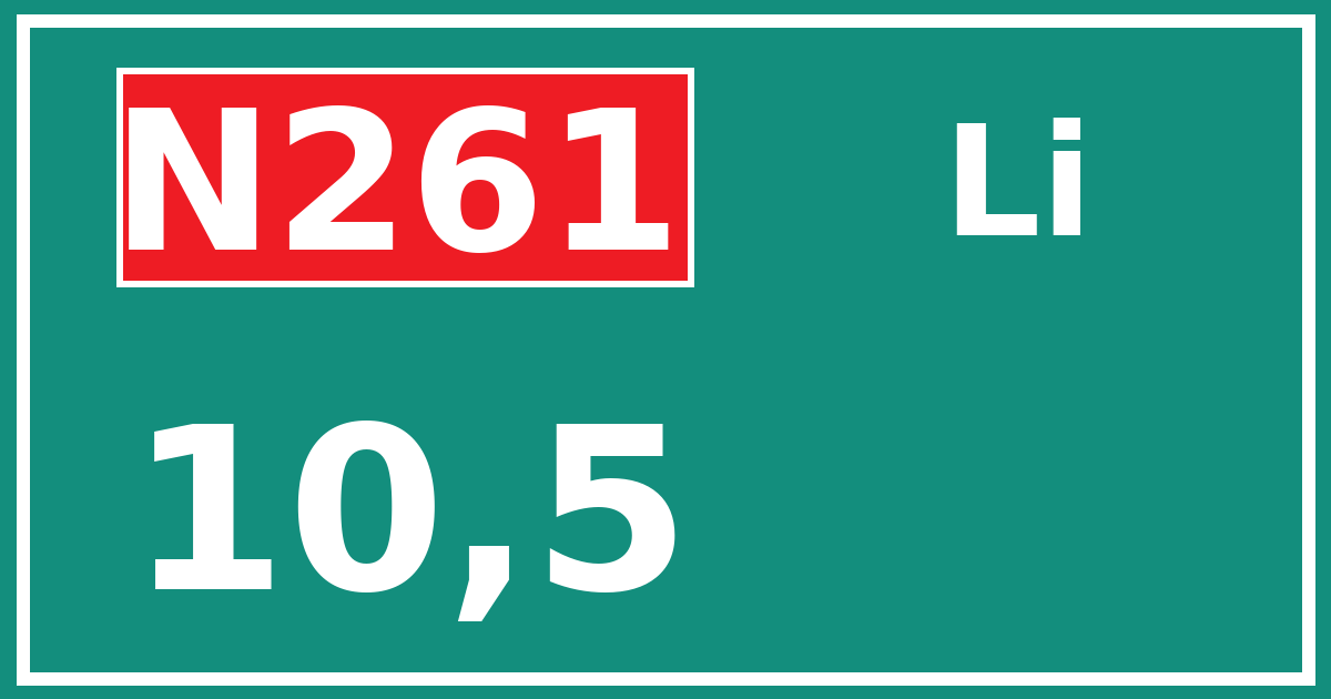 Hectometerbord N261 10,5 zijde Li