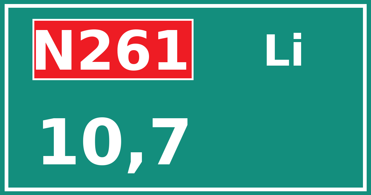 Hectometerbord N261 10,7 zijde Li