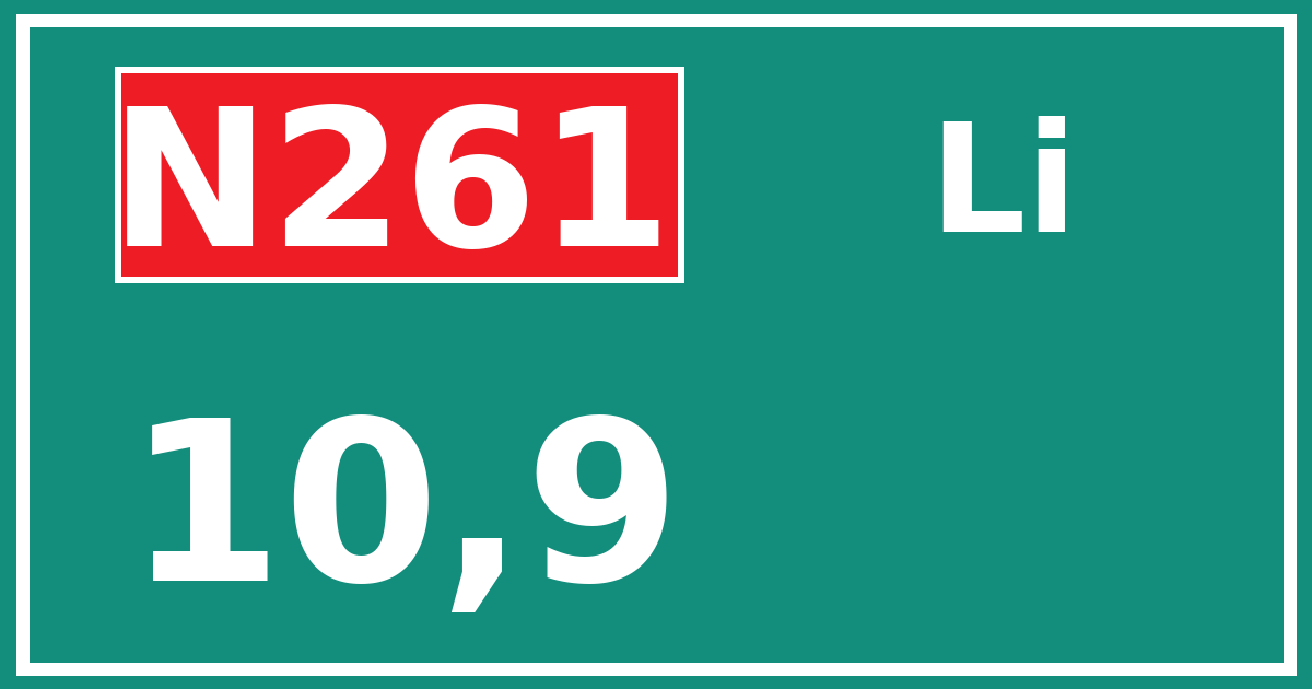 Hectometerbord N261 10,9 zijde Li