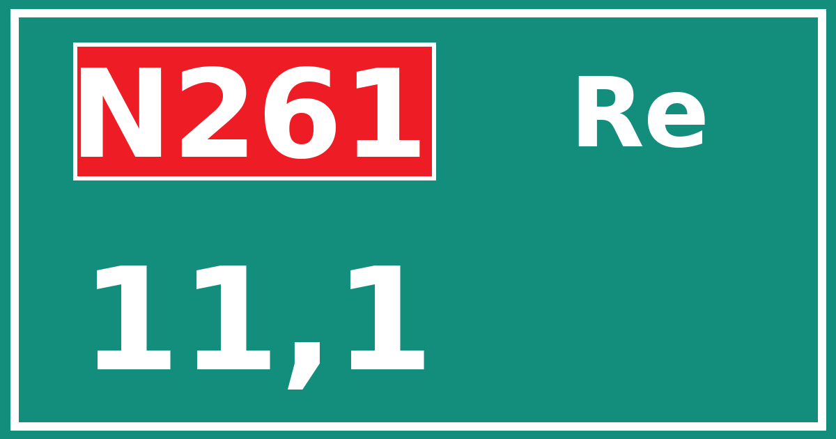 Hectometerbord N261 11,1 zijde Re