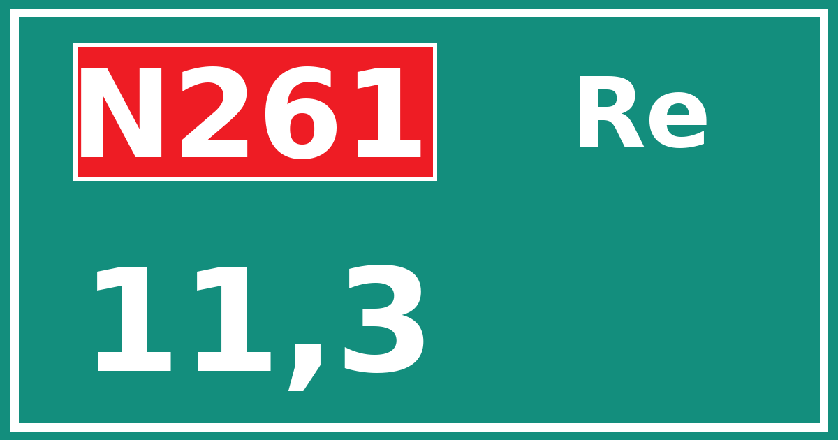 Hectometerbord N261 11,3 zijde Re