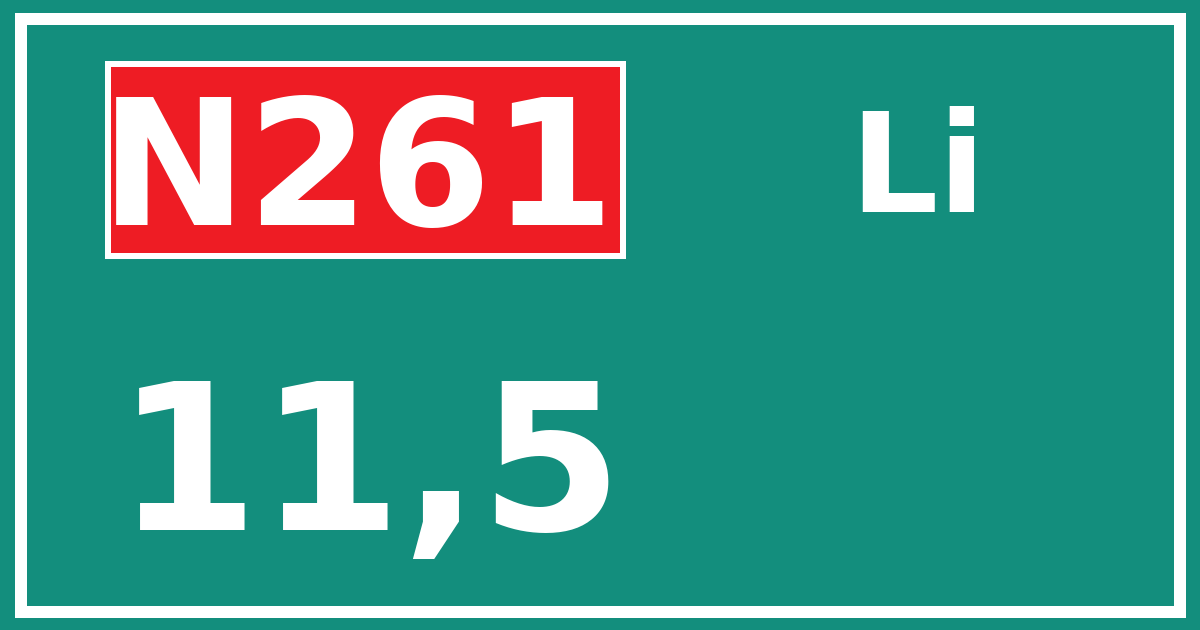 Hectometerbord N261 11,5 zijde Li