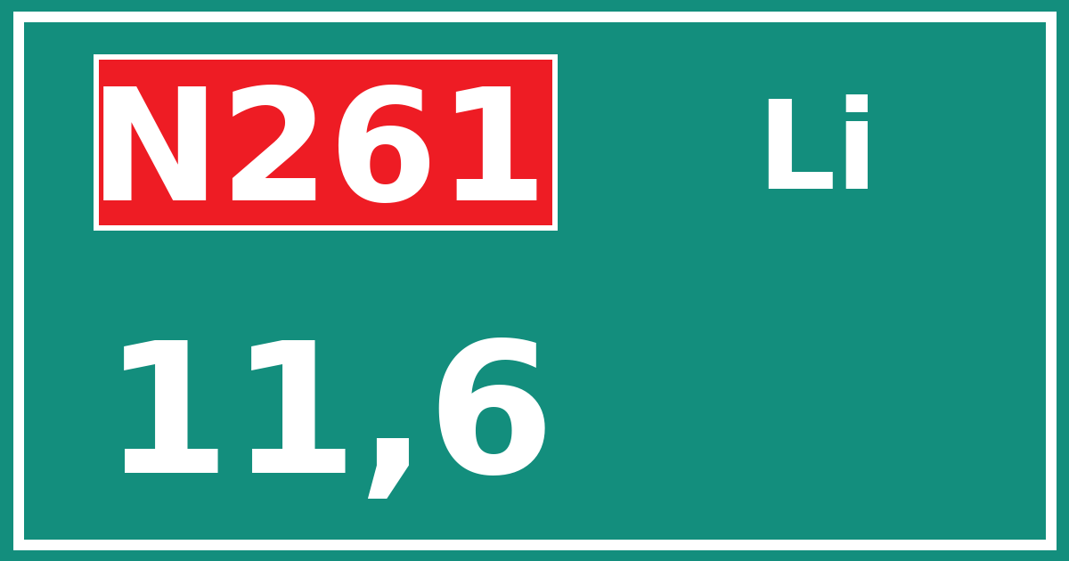 Hectometerbord N261 11,6 zijde Li