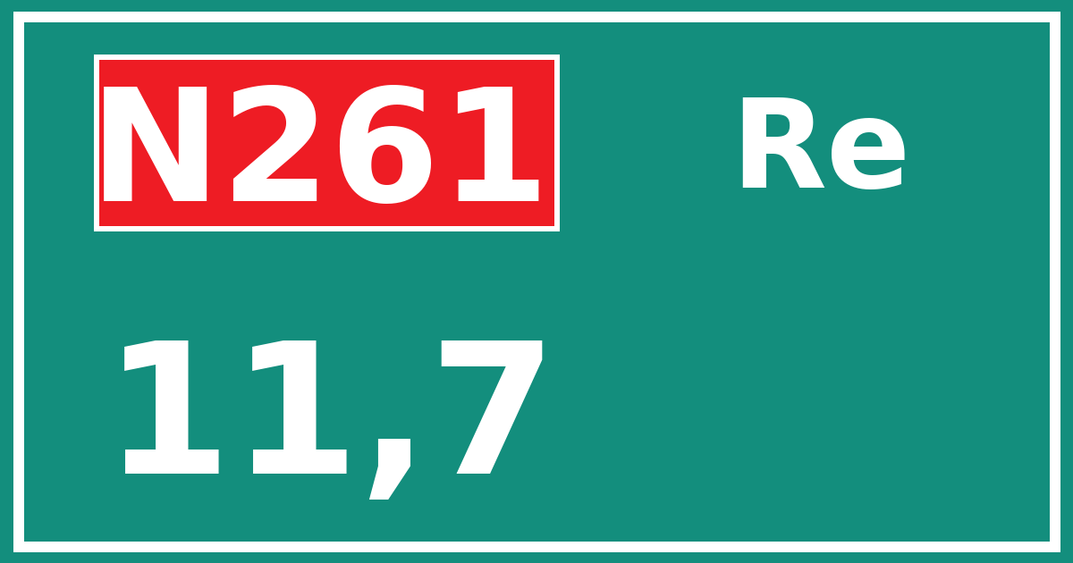 Hectometerbord N261 11,7 zijde Re