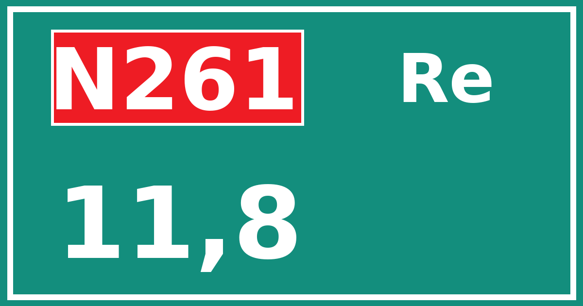 Hectometerbord N261 11,8 zijde Re