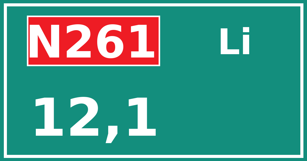 Hectometerbord N261 12,1 zijde Li