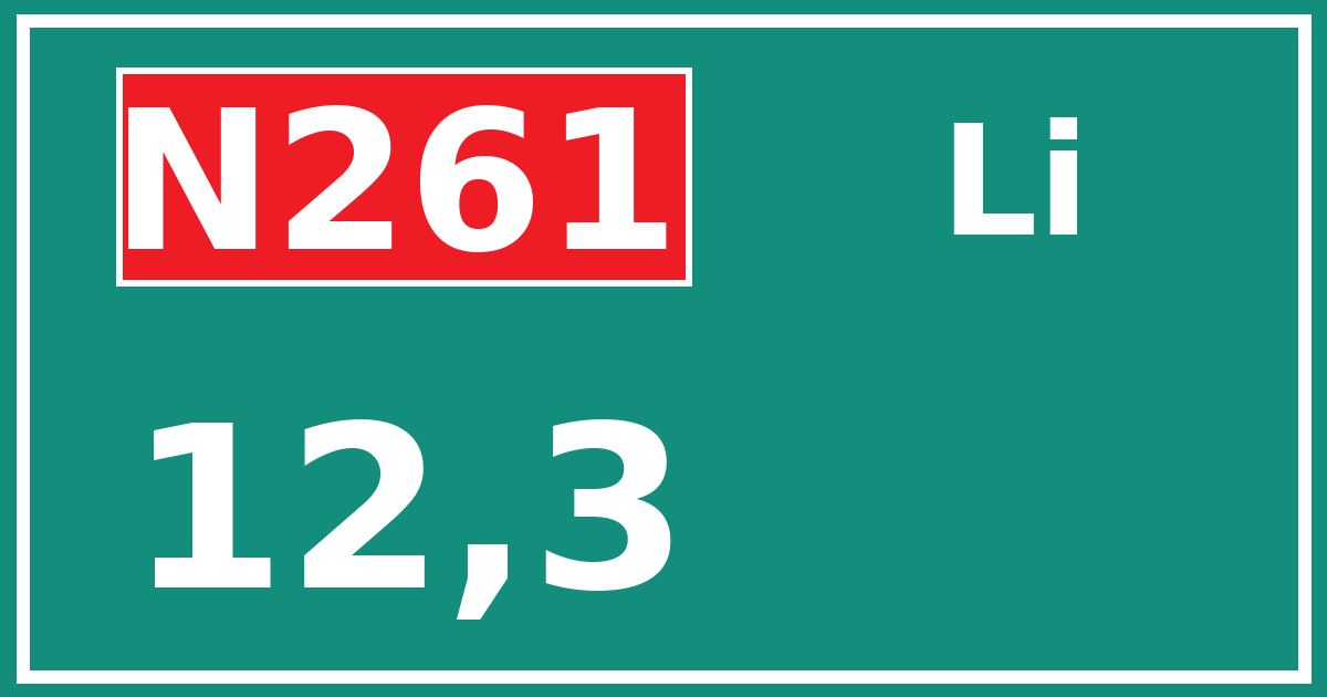 Hectometerbord N261 12,3 zijde Li