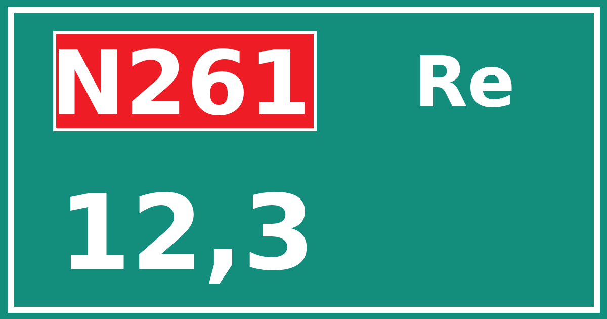 Hectometerbord N261 12,3 zijde Re