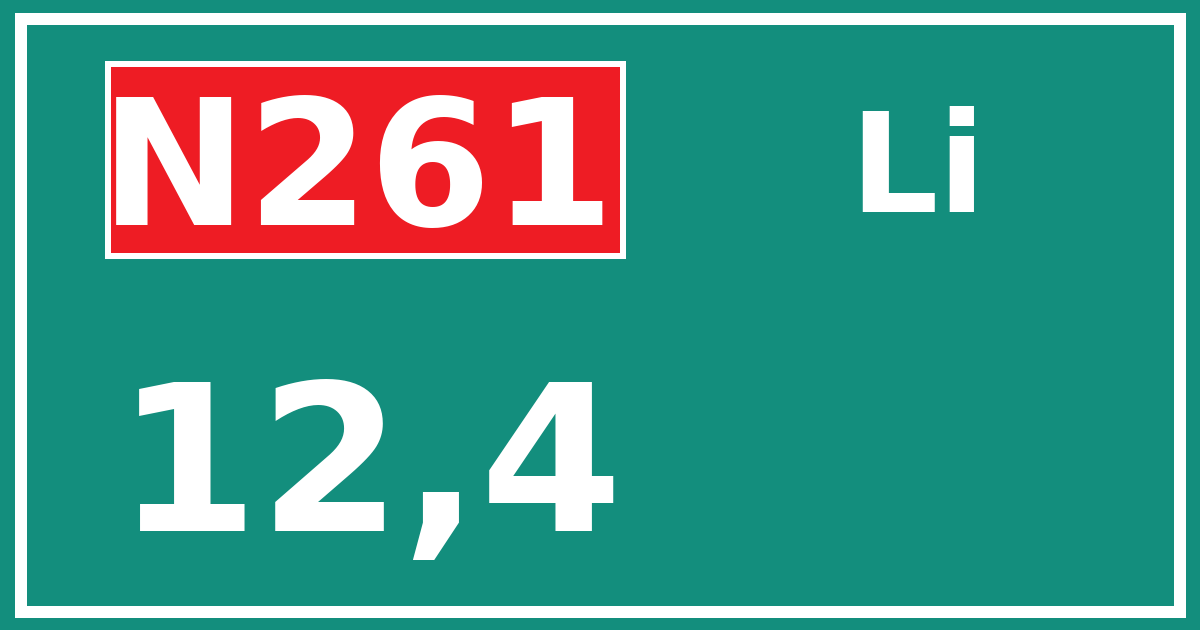 Hectometerbord N261 12,4 zijde Li