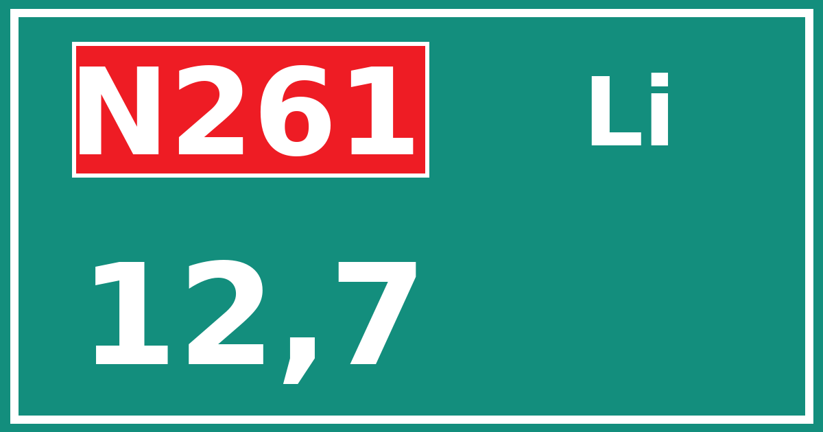 Hectometerbord N261 12,7 zijde Li