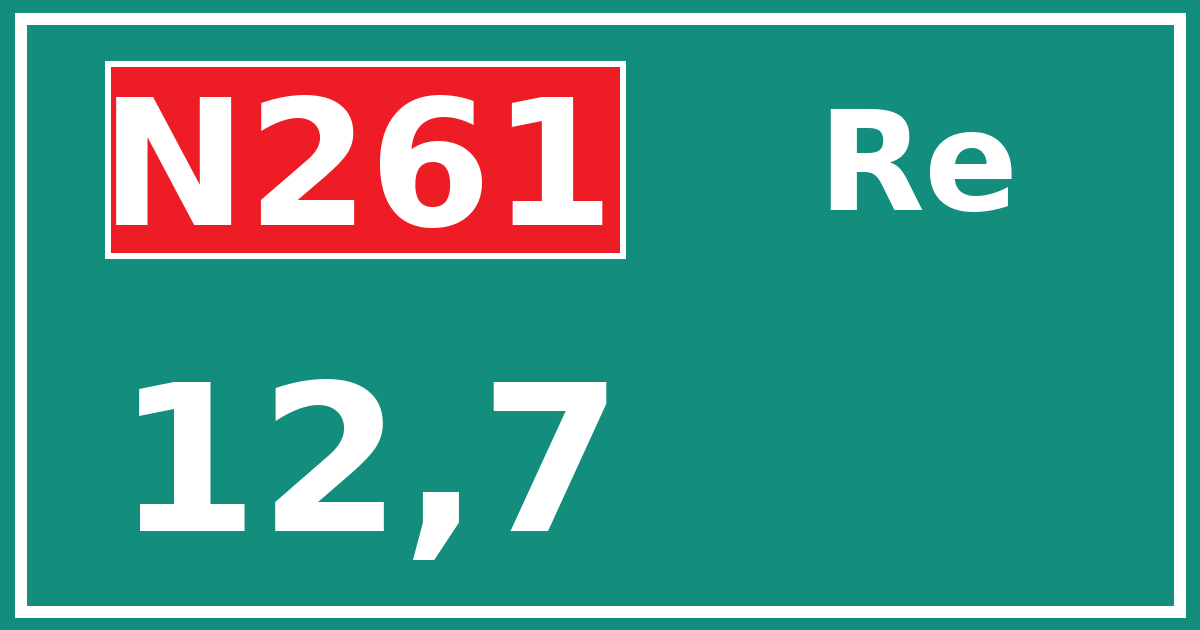 Hectometerbord N261 12,7 zijde Re