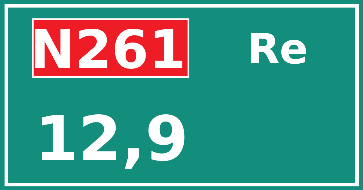 Hectometerbord N261 12,9 zijde Re