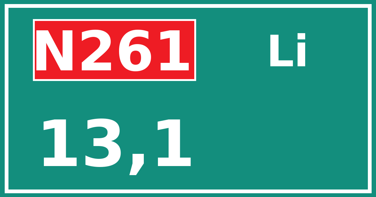 Hectometerbord N261 13,1 zijde Li