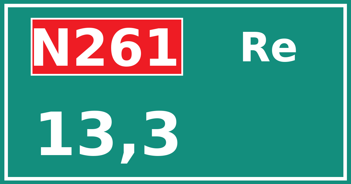 Hectometerbord N261 13,3 zijde Re