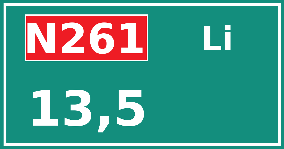 Hectometerbord N261 13,5 zijde Li