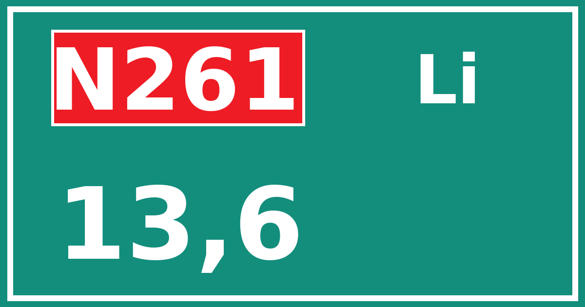 Hectometerbord N261 13,6 zijde Li