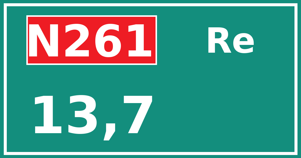 Hectometerbord N261 13,7 zijde Re