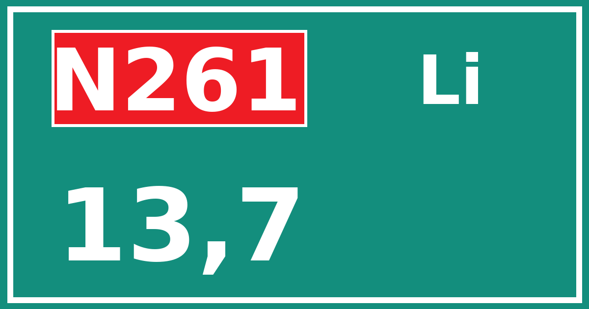 Hectometerbord N261 13,7 zijde Li