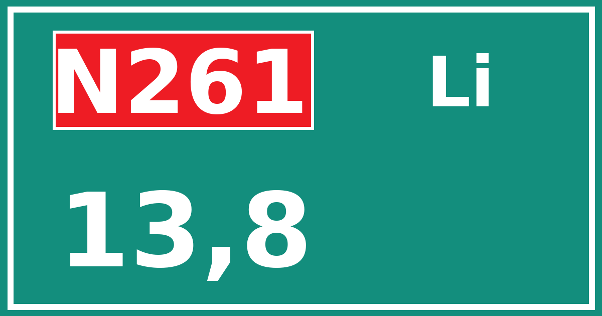 Hectometerbord N261 13,8 zijde Li